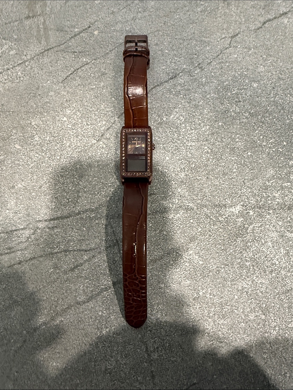 Origami Owl Brown Croc-Embossed Leather Rectangle Watch with Crystal Bezel